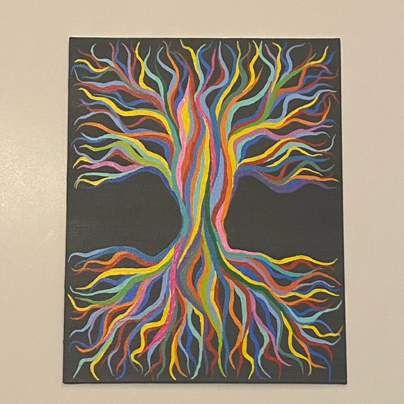 Tree of Life Painting - Hand Painted By Myself - Rainbow Tree 8x10 Inch Panel - Picture 3 of 12
